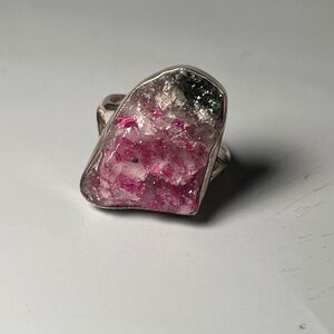 Raw Red, White & Green Watermelon Tourmaline Ring